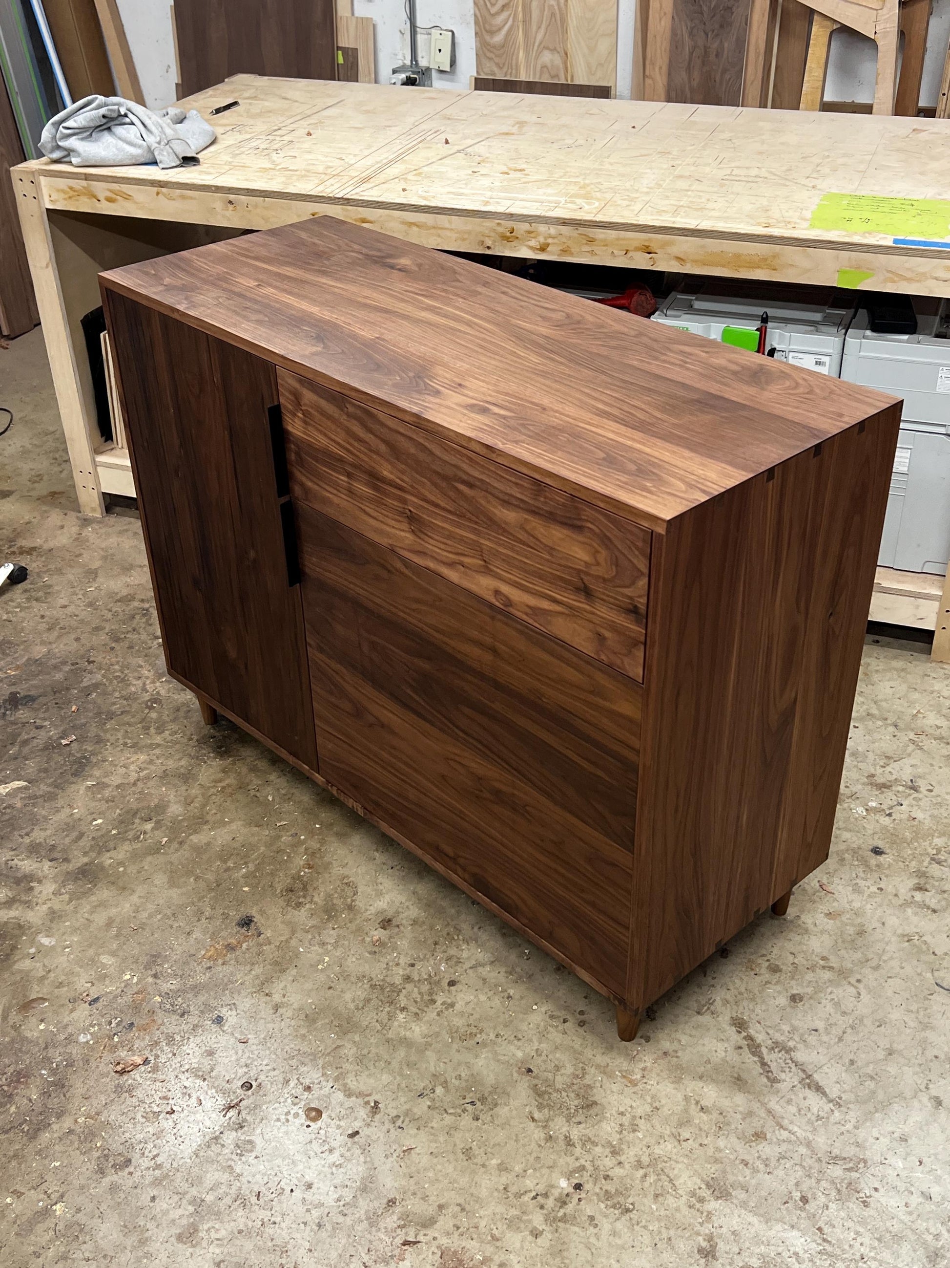 Customizable Coffee Station, Wine Cooler, Mini Fridge Cabinet with drawer, adjustable shelving, brass hinges.